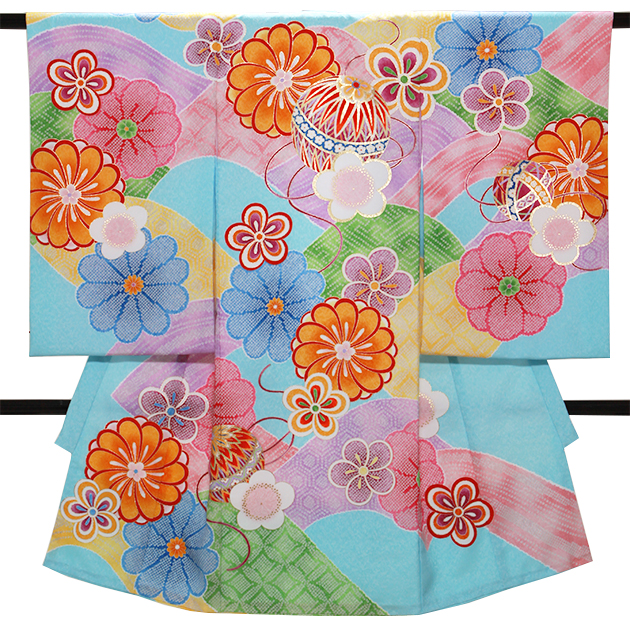 おまけ付 着物 お宮参り 女の子 送料無料 着物 女の子 ふたご レンタル 産着 L 78 水色 まり 初着 お宮参り Trabal Mx