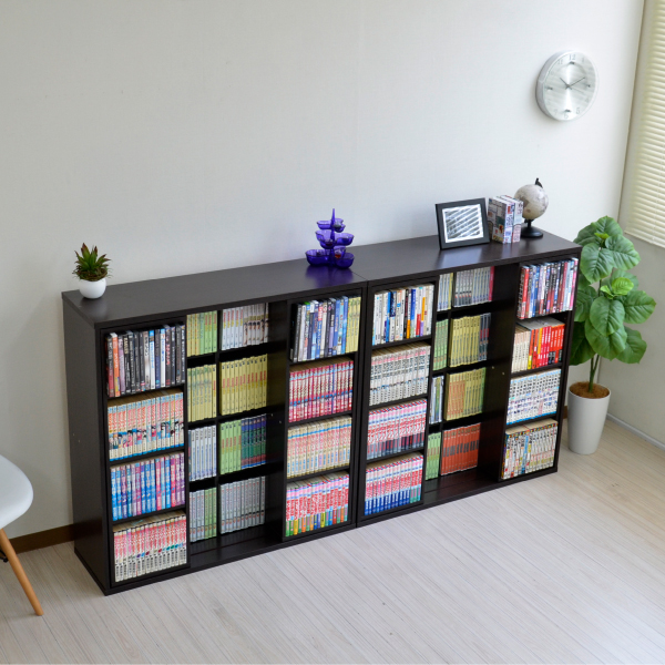 爆安プライス スライド 本棚 ダブルスライド 書棚 コミック 2個組 Dvd 収納 90cm幅 ダークブラウン 送料無料 在庫限り Olsonesq Com