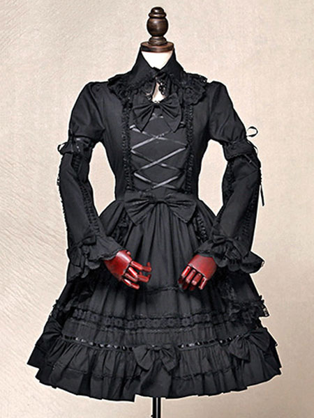 新規購入 ゴシックロリータopワンピースドレスロングスリーブフリルボウブラックロリータワンピース 最新人気 Farmerscentre Com Ng