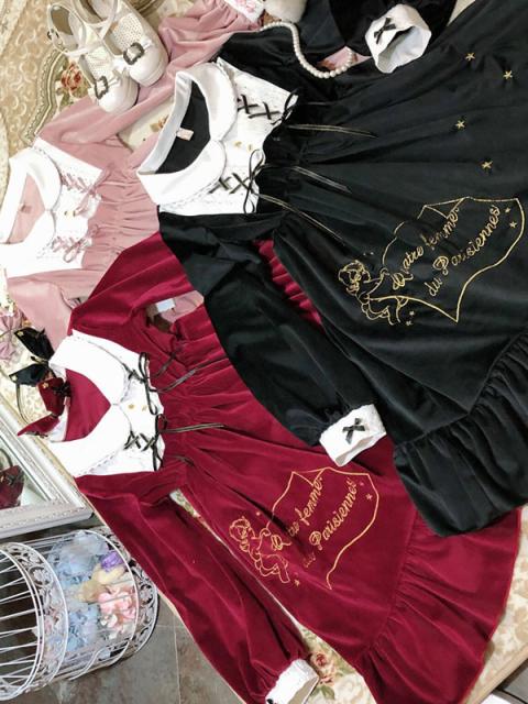 格安 ゴスロリワンピース Opドレス ボタン 全３色 フリル 童話モチーフ プリント星柄 長袖 ロリータワンピースドレス Saleアイテム Carlavista Com