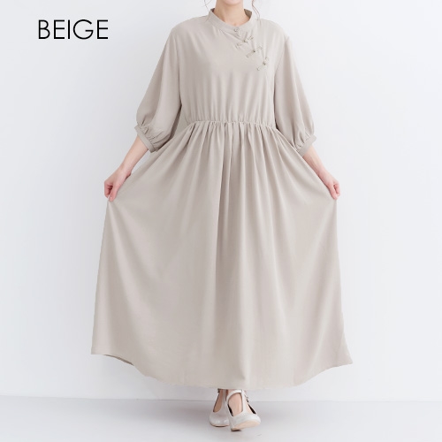 宅配便送料無料 Merlot Plus メルロー プリュス 97 チャイナボタン バックリボン ワンピース ロング丈 七分丈 シンプル 無地の通販はau Wowma ワウマ Select Shop Hooga 商品ロットナンバー