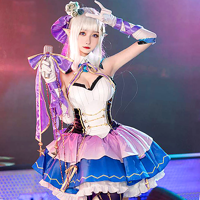 高知インター店 即納 リゼロ アイドルver エミリア Re ゼロから始める異世界生活 コスプレ コスチューム ハロウィン 妖精 衣装 14点セット キャラクター 送料込 Alberguebenageber Com