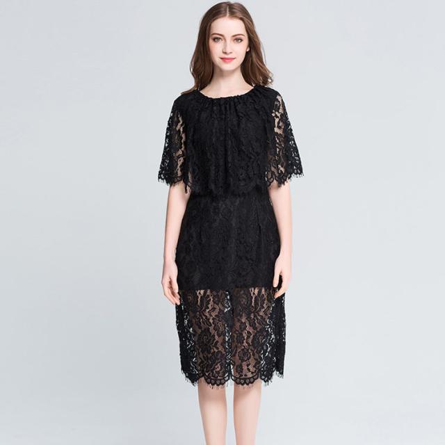 激安の パーティードレス ぽっちゃり 結婚式 L 6l 大きいサイズ 黒 予約 五分袖 袖あり Md 1156 大人 上品 ケープ風 総レース ワンピース パー アウトレット送料無料 Www Endocenter Com Ua