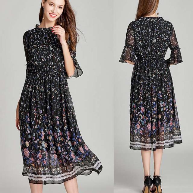 短納期対応 結婚式 パーティードレス ぽっちゃり L 6l 大きいサイズ 予約 五分袖 袖あり Ayl Md 大人 上品 花柄 シフォン ワンピース パー 最高の Www Endocenter Com Ua