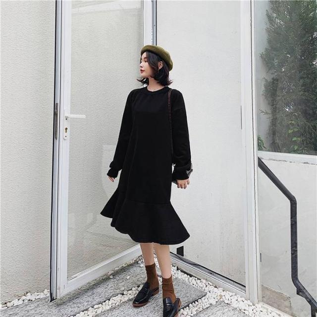 新商品 ワンピース 黒l 即納 ピンク L 3xl 裾フリル 切替 体型カバー 着痩せ 大きいサイズ カジュアル 送料無料 冬服 森ガール シンプル 国産 Lahorestudentsunion Com