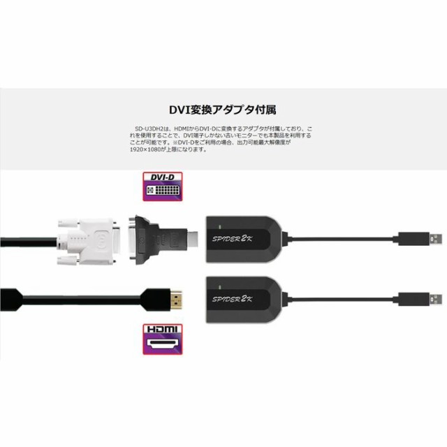 Usb マルチディスプレイアダプタ Hdmi 映像 音声出力機器 Usb3 0 Hdmi Dviディスプレイアダプター Spider 2k エアリア Sd U3dh2の通販はau Wowma ワウマ ドレスマ 商品ロットナンバー 317400686