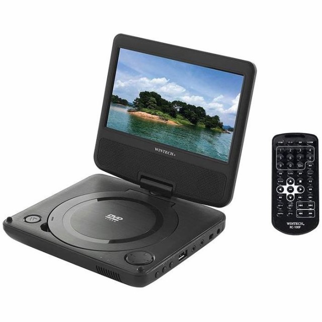 7インチ 液晶ポータブルDVDプレーヤー リモコン付属 DVD CD 映画 音楽 コンパクト ブラック WINTECH DVD-730F