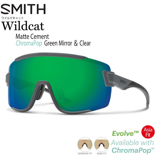 サングラス SMITH スミス WILDCAT ASIA FIT ワイルドキャット MATTE CEMENT CP-GREEN MIRROR & CLEAR