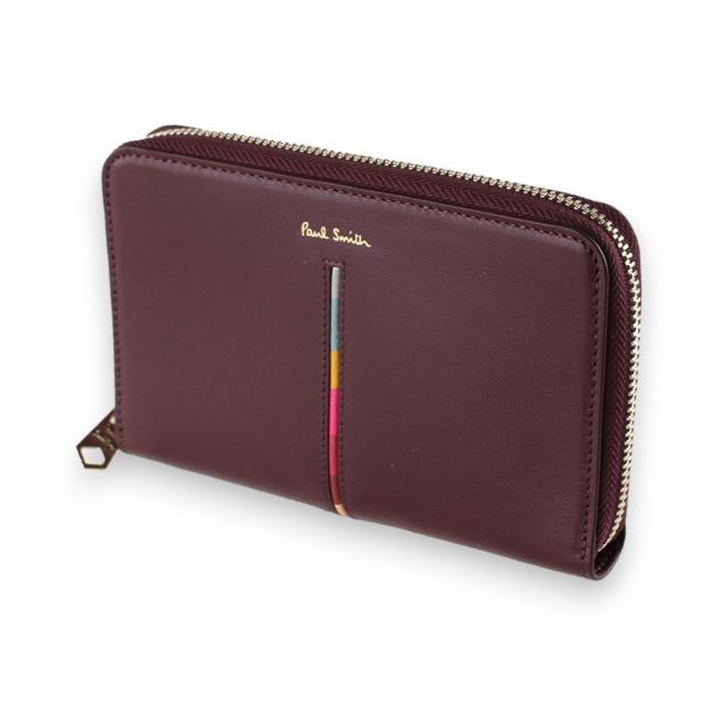 宅送 ポールスミス 折りたたみ財布 二つ折り ラウンドファスナー ジップ Paul Smith 5216 Ainswl 28 ワインレッド系 ストライプ 財布 小物 交換無料 Www Bnooon Com