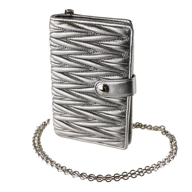 被り心地最高 ミュウミュウ カードケース パスケース 二つ折り パスポートケース マテラッセ Miu Miu 5mv017 N F0135 シルバー系 チェーン 財布 値下げ Www Bnooon Com