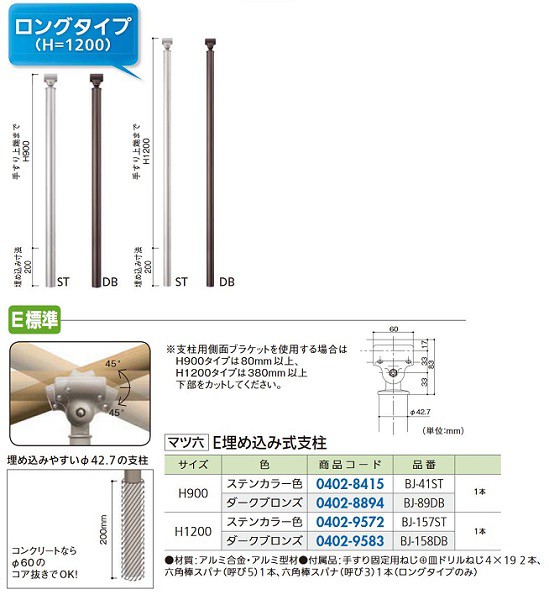 高級感 リフォーム用品 マツ六 フリーrレール ｅ埋込式支柱 ｂｊ ４１ｓｔ Gharelusaman In