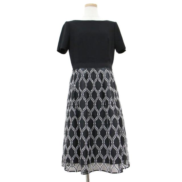 爆熱 Essence Of Anayi エッセンスオブアナイ ワンピース ドレス ひざ丈 半袖 ボートネック オーガンジー 刺繍 レース ブラック ホワイト 黒 在庫処分セール Farmerscentre Com Ng