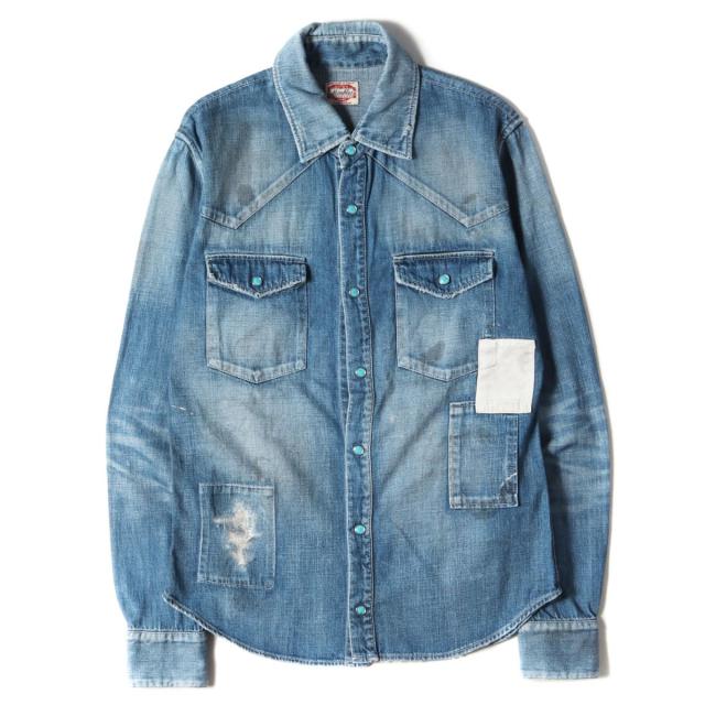 ロングセラー Marbles マーブルズ シャツ ダメージリペア 加工 ウエスタン デニムシャツ インディゴ M メンズ 美品 K2940 おすすめ Farmerscentre Com Ng