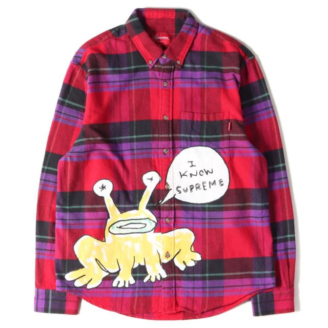 21春夏新色 Supreme シュプリーム シャツ ss Daniel Johnston イラスト プリント チェック ネルシャツ Plaid Shirt レッド パープル S メンズ 新しいコレクション Kasam Org