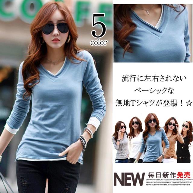 カジュアルtシャツ レディース 長袖tシャツ Vネックtシャツ 無地tシャツ インナーtシャツ シンプル 柔らか 人気 伸縮性 17春の通販はau Wowma ワウマ にゃニャオ 商品ロットナンバー