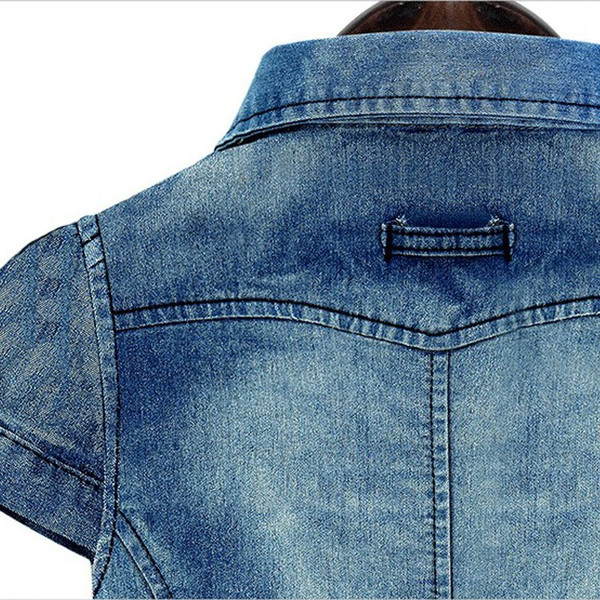 送料無料大きいサイズ デニムワンピース  シャツワンピース プリーツ ヴィンテージ フレア 半袖 ショートスカート スリム ダンガリー ス