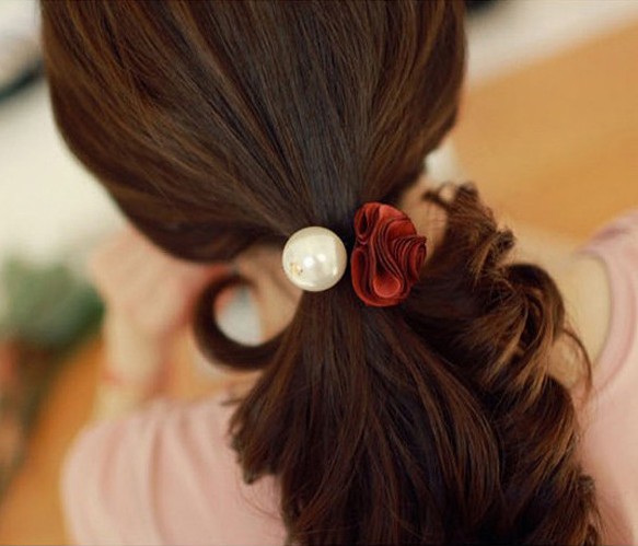 6色 ヘアゴム 薔薇とパールが上品なヘアゴム 結婚式やパーティにも 6色 ヘアゴム 薔薇とパールが上品なヘアゴム 結婚式やパーティにも