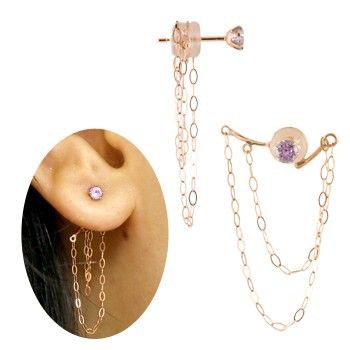 【予約販売】本 ピアス ゆれる バックキャッチピアス ピンクサファイア ピアス チェーンピアス スタッドピアス ピンクゴールドk18 2way ピアス 送料無料, 酒とキムチの浜田屋 0206303f
