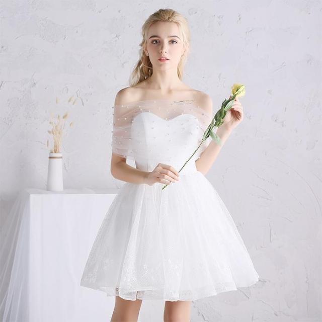 ウェディングドレス パーティードレス 花嫁 結婚式ドレス Aライン 高級 プリンセス 流行りのミニ丈ドレス 花レース ワンピース