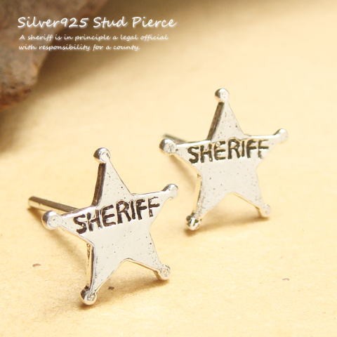 シルバーピアス Sheriffの文字が入ったアメリカ保安官の星型バッジピアス 86 A 16 7 警察バッチ ランキング総合1位 スタッドピア