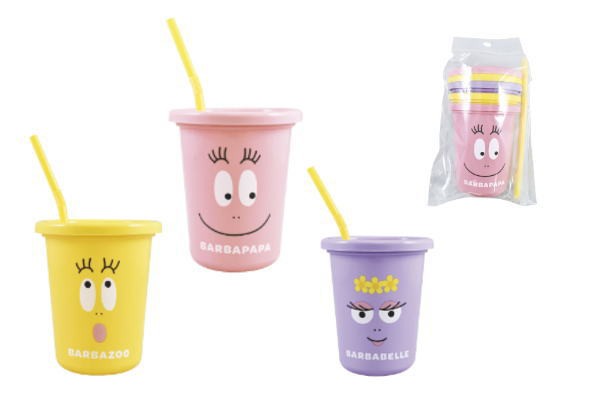 バーバパパ Barbapapa ストロータンブラーセット3p ピンク イエロー パープル アニメ 食器 タンブラー