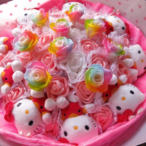 独創的 誕生日プレゼント キティ 花束 フラワーギフト キティ9個入り レインボーローズ プリザーブドフラワー入り キティ ブーケ プレゼ, 珠洲郡 c88b19eb