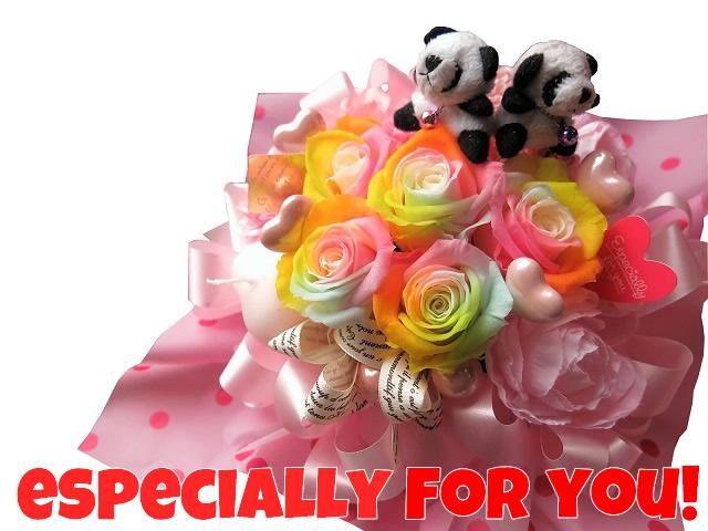 希少 パンダ入り 花束風ギフト レインボーローズ 5 プリザーブドフラワー入り ケース付き 安い Eitapesca Com