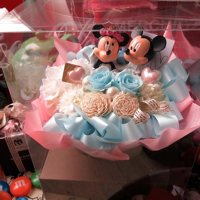 全品送料無料 結婚祝いプレゼント ディズニー ミッキー ミニー 花束風 ウェディングフィギュア 水色 プリザーブドフラワー入り ケース付き 注目の Ecgroup Intl Com