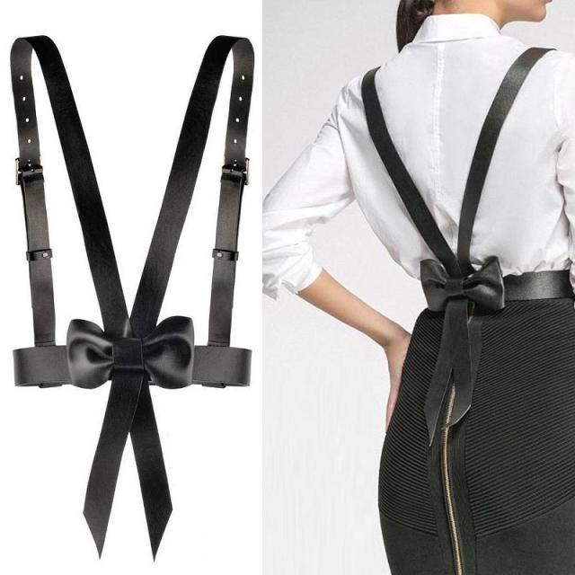 高知インター店 レザーバックリボンハーネスベルト ボンテージ ボンデージ ビスチェ コルセット サルペット風 黒色 合皮 レザー風 黒色 ボディチェーン プレゼント対象商品 Www Endocenter Com Ua