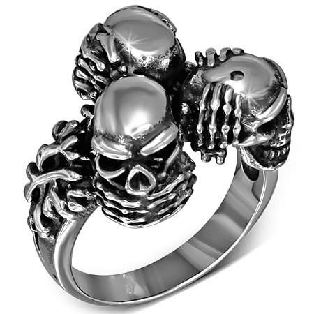 安いそれに目立つ 三猿スカルステンレスリング Rmt436 サイズ 29号 31号 面白いドクロの指輪 立体 ユニーク サージカルステンレス316l メンズ レディース アウトレット送料無料 Centrodeladultomayor Com Uy