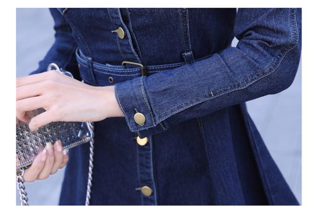 レディースデニムワンピース春物大きいサイズフレアワンピース２０代３０代ストレッチデニムワンピースカジュアル 長袖上品ミニワンピ大