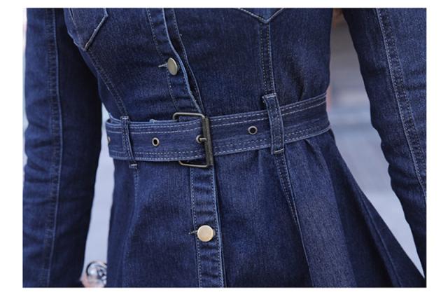 レディースデニムワンピース春物大きいサイズフレアワンピース２０代３０代ストレッチデニムワンピースカジュアル 長袖上品ミニワンピ大