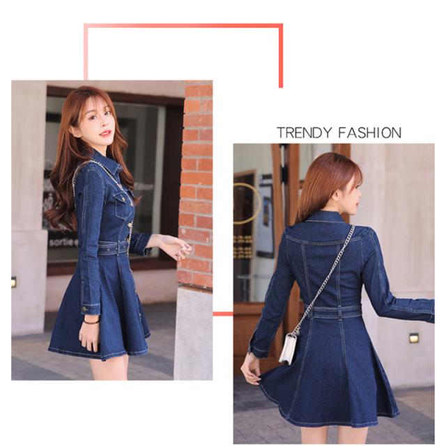 レディースデニムワンピース春物大きいサイズフレアワンピース２０代３０代ストレッチデニムワンピースカジュアル 長袖上品ミニワンピ大