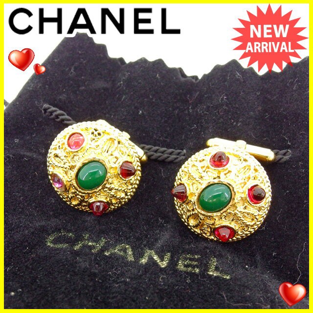 【ラスト1点】 シャネル カフス ヴィンテージクラシック ストーン ゴールド×グリーン系 ストーン×ゴールド金具CHANEL レディース プレ