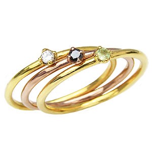 インターナショナルダイレクトストア ピンキーリング アクアマリン ブラックダイヤモンド ペリドット リング K18yg K18pg 3連 指輪 指輪 おしゃれ 当店売れ筋 Triplex Ee