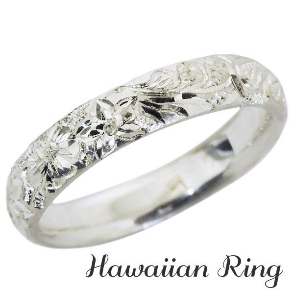 おしゃれ リング おしゃれ ハワイアンジュエリー Hawaiian Ring 花と波レリーフ 甲丸 Pt900プラチナ メンズ リアルサープラス Kweli Shop