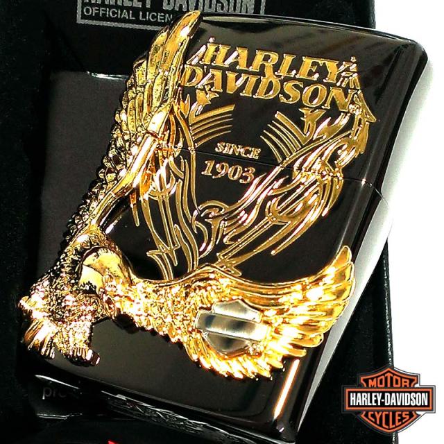ジッポ Zippo ハーレーダビッドソン おしゃれ 国内限定モデル かっこいい イオンブラック ゴールド 黒金 イーグルメタル おしゃれ 黒金 喫煙具 ライター 鷲