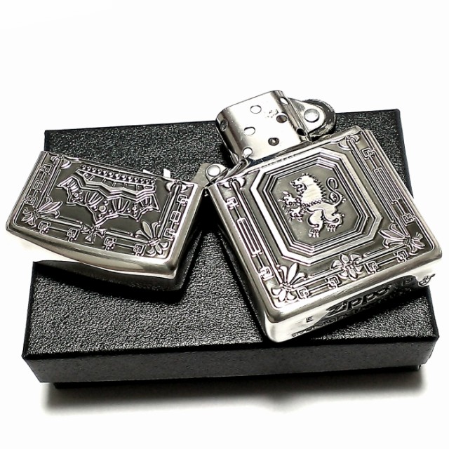 配送員設置送料無料 Zippo アーマーライオン ジッポ ライター 深彫 両面加工 重厚モデル 王冠 かっこいい 紋章 銀イブシ シルバー クラウン おしゃれ メンズ 値引きする Centrodeladultomayor Com Uy