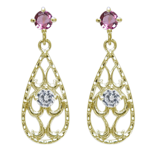 メーカー取寄せ 雫ピアス ピンクトルマリン ゆれる ティアドロップピアス K10 ピアス かわいい おしゃれ Triplex Ee