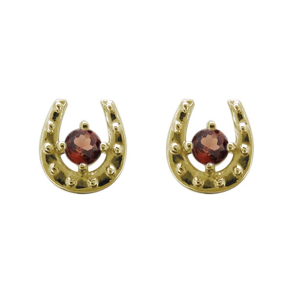 レディース スタッドピアス ホースシュー ガーネット ピアス 18金