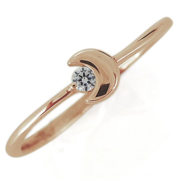 世界的に 指輪 レディース 18金 18k ダイヤモンド 4月誕生石 月 ムーン 華奢リング, マンノウチョウ 215421f0