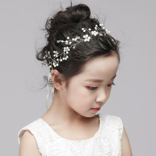 Laza 子供用ヘッドバンド キッズヘアアクセ パーティーヘアアクセ フラワー ストーン パール 髪飾り ヘッドドレス