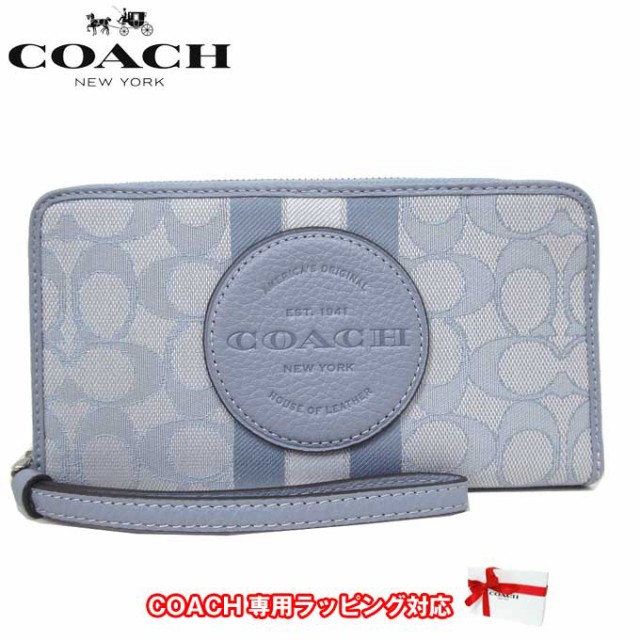 コーチ 長財布 レディース COACH C9073 SVS9X ジャガード キャンバス シグネチャー ストライプ アンド ロゴ パッチ デンプシー ストラッ