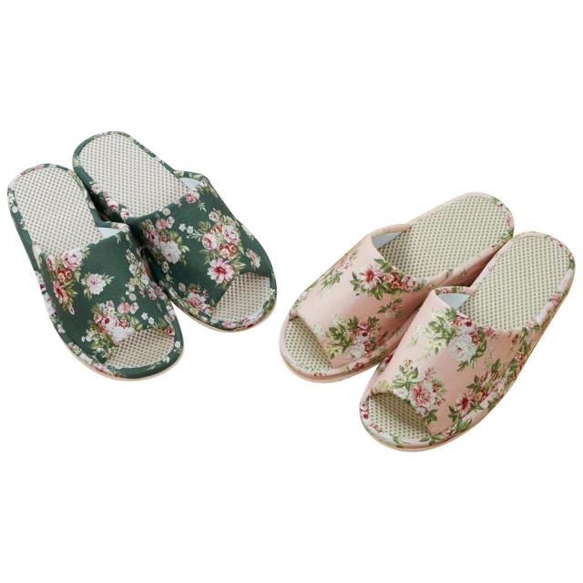 柄 バラ メッシュ ヒールアップスリッパ ローズガーデン 2色組 Xm 728 レディース ルームシューズ ピンク 履き心地 花