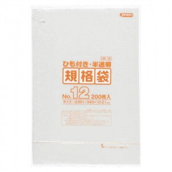 ジャパックス HD規格袋 厚み0.010mm No.12 ひも付き 半透明 200枚×10冊×6箱 HK12