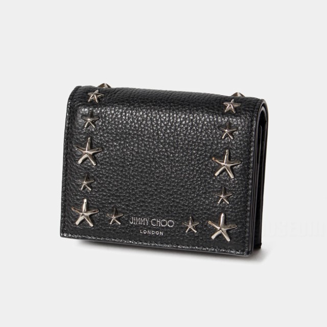 希少 ジミーチュウ Jimmy Choo 二つ折り コンパクト 財布 スタースタッズ Hanne Uuf Black Silver 送料無料 残りわずか Www Bnooon Com