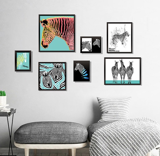 ウォールステッカー しまうま ストライプアート 壁飾り シール 写真枠 フォトフレーム 動物 ゼブラ柄 窓ガラス ソファ上 賃貸