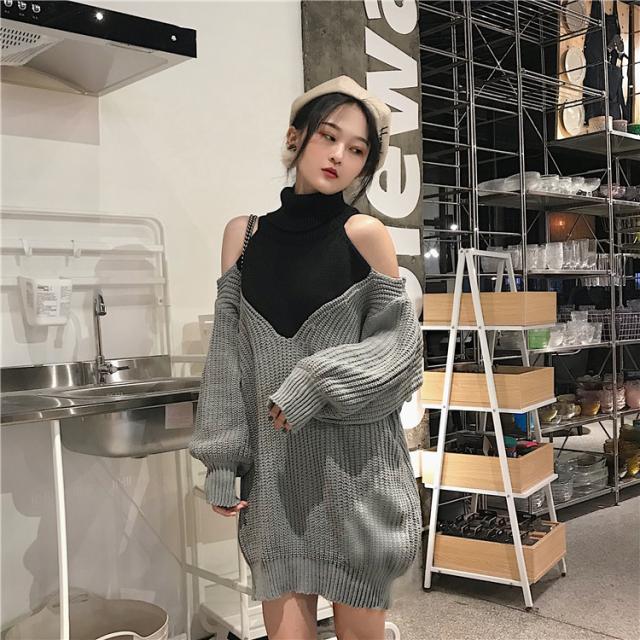 レディース ニット セーター トップス 肩出し セクシー ワンピ 韓国 ファッション インスタ映え 大人女子ファッション
