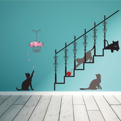 ウォールステッカー 階段の猫 ネコ 猫