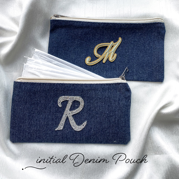 デニム ポーチ イニシャル マスク ケース マスク入れ コスメポーチ 名入れ メイクポーチ 国産品 化粧ポーチ 小物入れ デコ かわいい